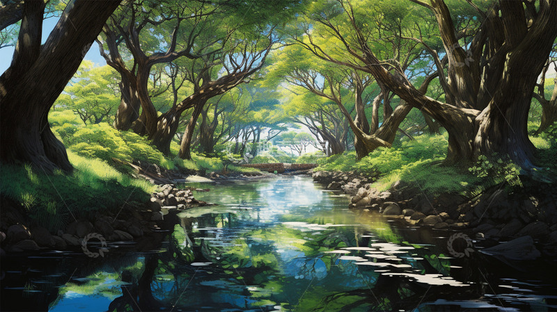 高清大图下载【趣麦麦图】森林树林河流美景植物场景