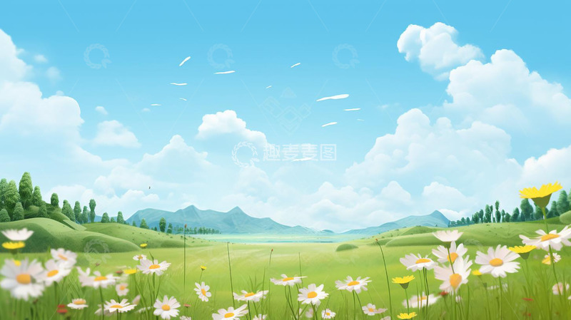 高清大图下载【趣麦麦图】手绘梦幻天空云朵小清新春天海报背景