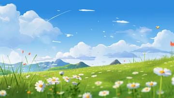 蓝天白云小雏菊背景