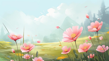 春天粉色鲜花插画背景