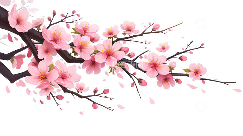 春日桃花卡通插画素材