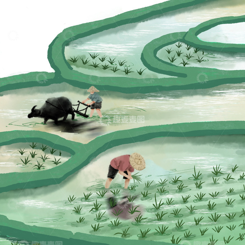 源文件下载【趣麦麦图】谷雨农田耕种元素