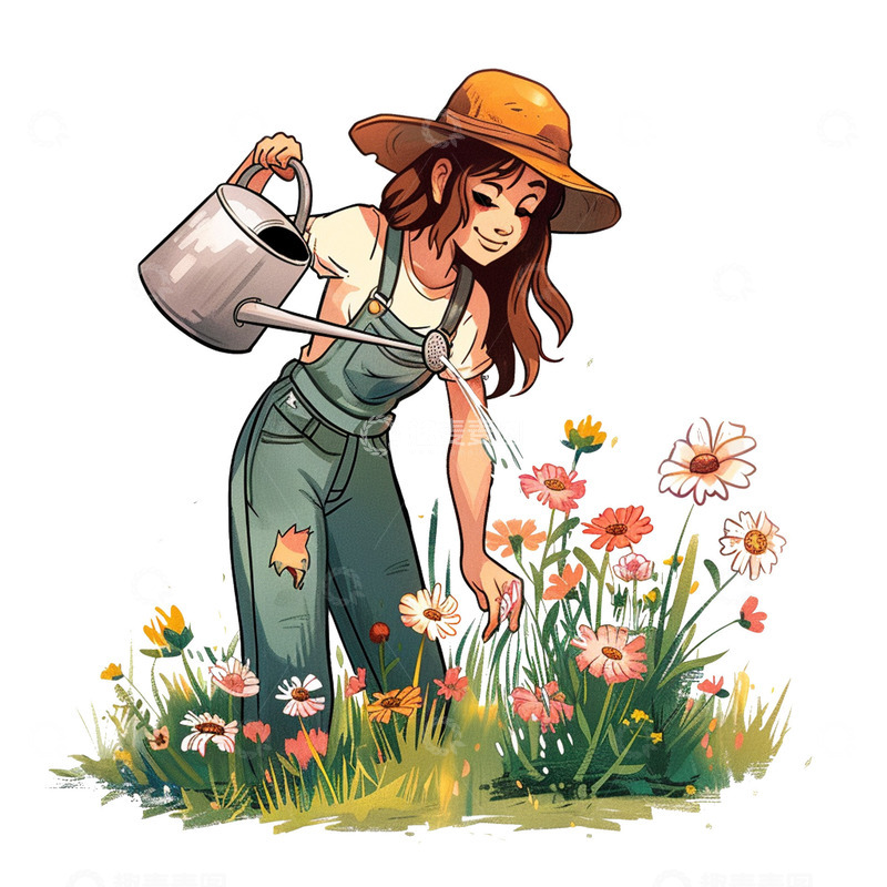 高清大图下载【趣麦麦图】用花洒浇花的女园丁
