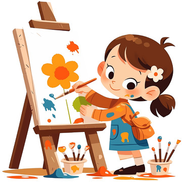 卡通画画小女孩素材