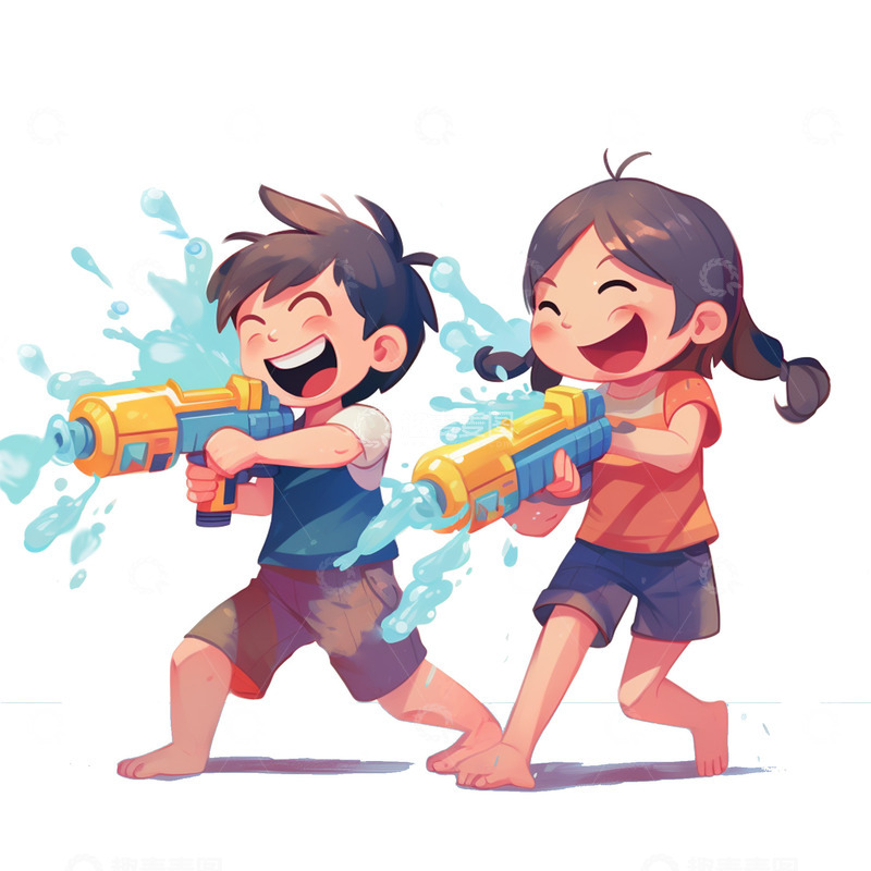 玩水枪的孩子们