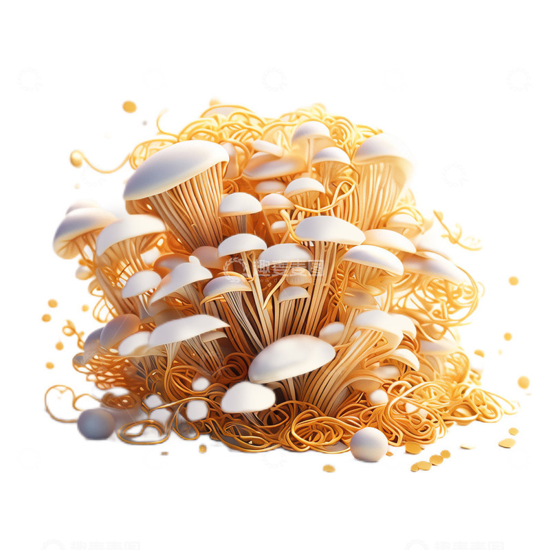 高清大图下载【趣麦麦图】3D立体卡通食材金针菇菌类