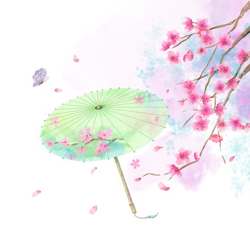 水彩古风油纸伞元素