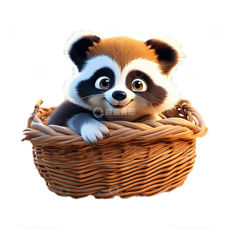 高清大图下载【趣麦麦图】3D立体卡通浣熊动物篮子