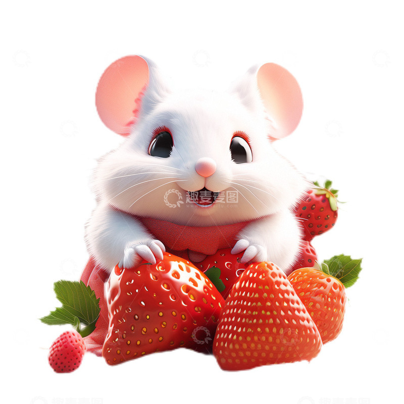 高清大图下载【趣麦麦图】3D立体卡通偷吃草莓的小仓鼠