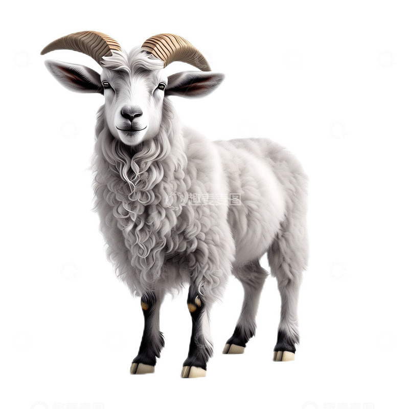 高清大图下载【趣麦麦图】3D立体真实山羊动物白色