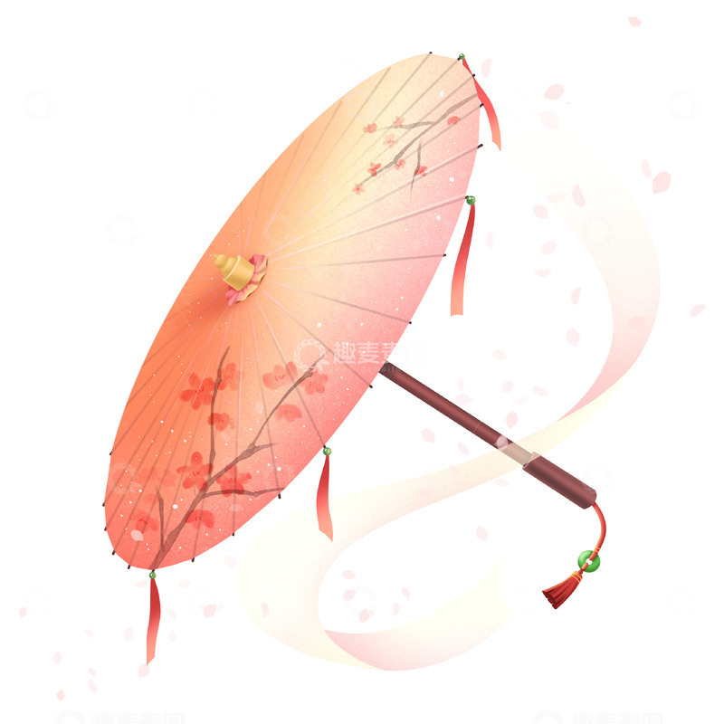 源文件下载【趣麦麦图】古风桃花油纸伞手绘元素