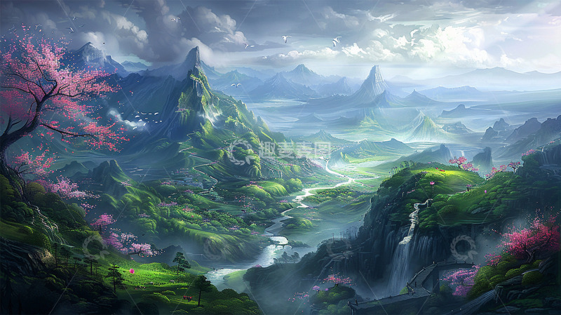 高清大图下载【趣麦麦图】景色山水河流绿色植物阳光