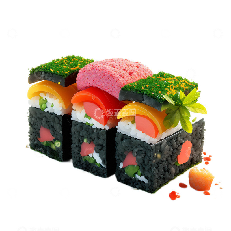 高清大图下载【趣麦麦图】3D立体真实海苔寿司新鲜食物