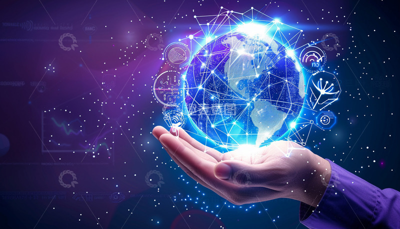 高清大图下载【趣麦麦图】双手托举可视化球形数据界面