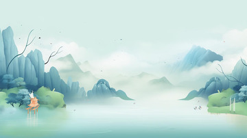 诗意淡雅蓝色水墨背景