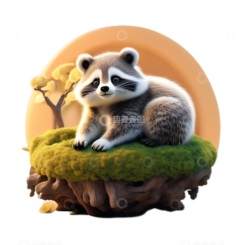 高清大图下载【趣麦麦图】3D立体卡通浣熊可爱动物