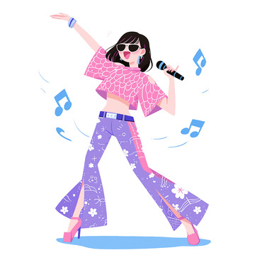 卡通女人唱歌元素