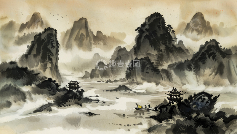 高清大图下载【趣麦麦图】磅礴大气水墨山水画插图2