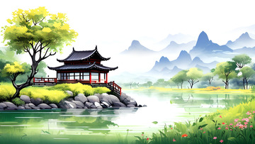 山水风景插画中国插画