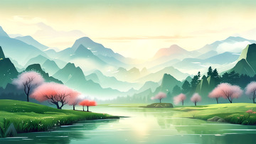 春暖花开风景插画