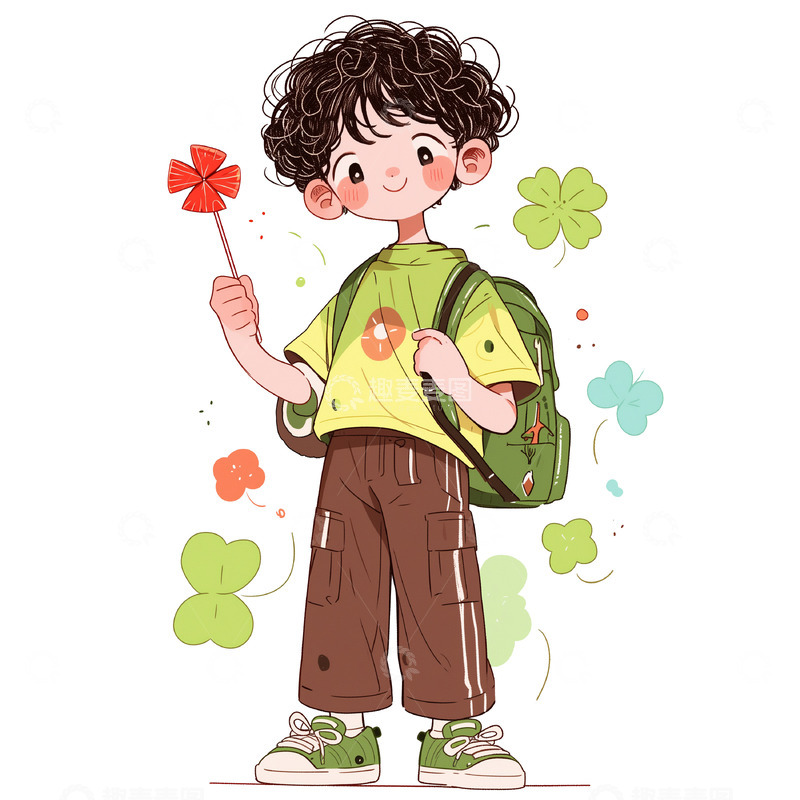 高清大图下载【趣麦麦图】卡通男孩外出郊游元素
