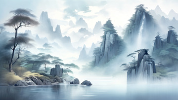 水墨山水画新中式山水画