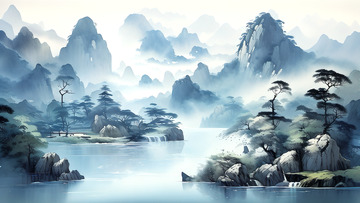 山水画水墨山水画