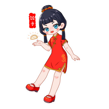 手绘QQ人中式展示女孩