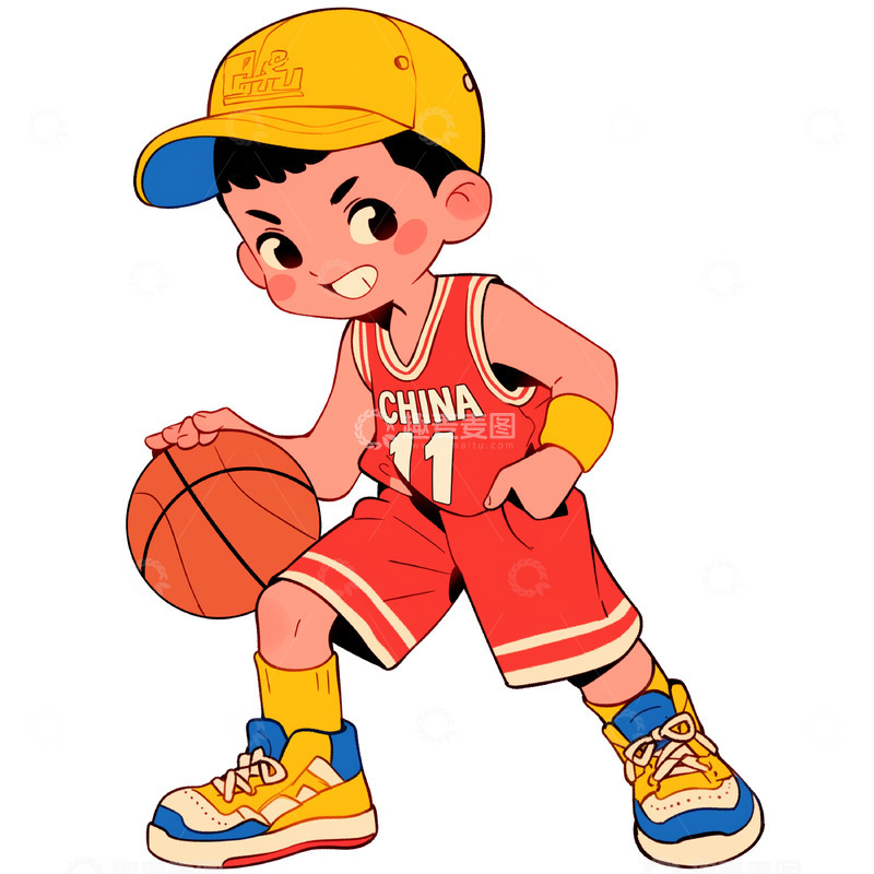 高清大图下载【趣麦麦图】卡通打篮球男孩元素