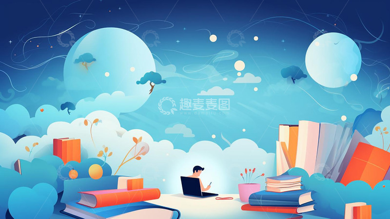 高清大图下载【趣麦麦图】-卡通可爱手绘插画书本背景