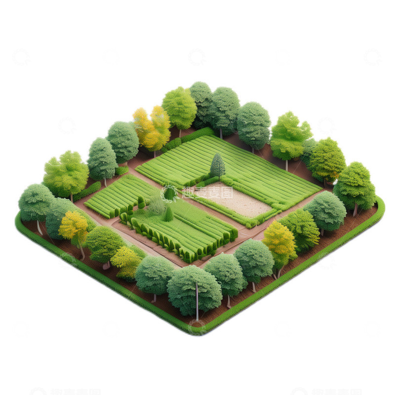 高清大图下载【趣麦麦图】3D立体卡通农田稻田等距视图
