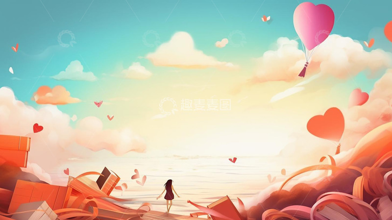 高清大图下载【趣麦麦图】粉色手绘可爱气球背景
