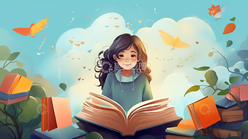 高清大图下载【趣麦麦图】小清新阅读书本插画
