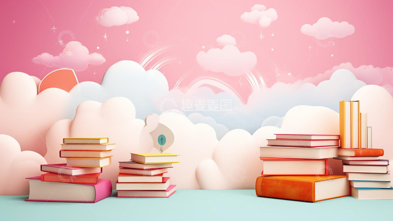 高清大图下载【趣麦麦图】手绘粉色卡通书本背景