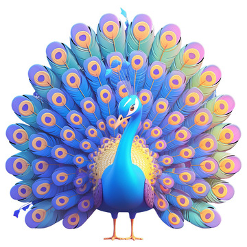 3D美丽的卡通孔雀