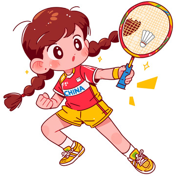 卡通运动会之羽毛球人物素材