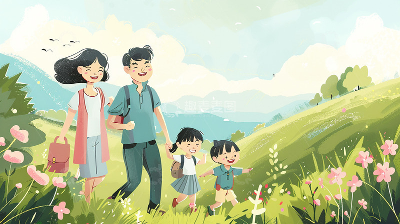 五一劳动节一家人出游背景