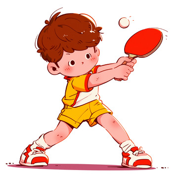 卡通打乒乓球的男孩素材