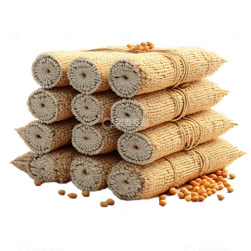 高清大图下载【趣麦麦图】3D立体卡通稻草堆茅草丰收麻袋