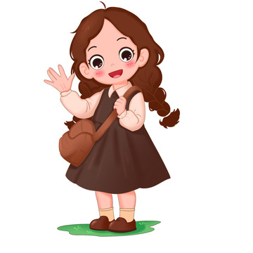 卡通可爱女孩背着包打招呼免抠元素