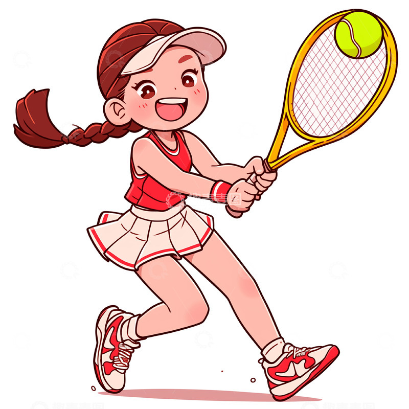 高清大图下载【趣麦麦图】打网球的运动员卡通风格