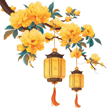 卡通插画风格桂花灯笼素材
