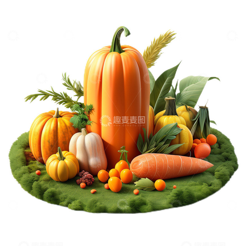 高清大图下载【趣麦麦图】3D立体卡通丰收南瓜童话胡萝卜