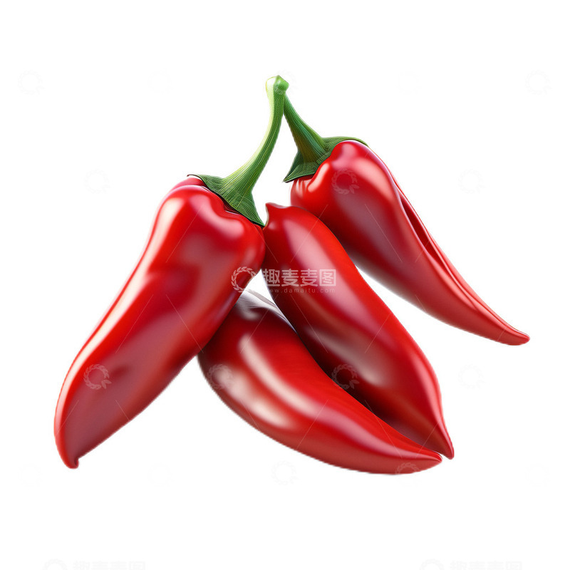 高清大图下载【趣麦麦图】3D立体卡通辣椒红辣椒食材调味