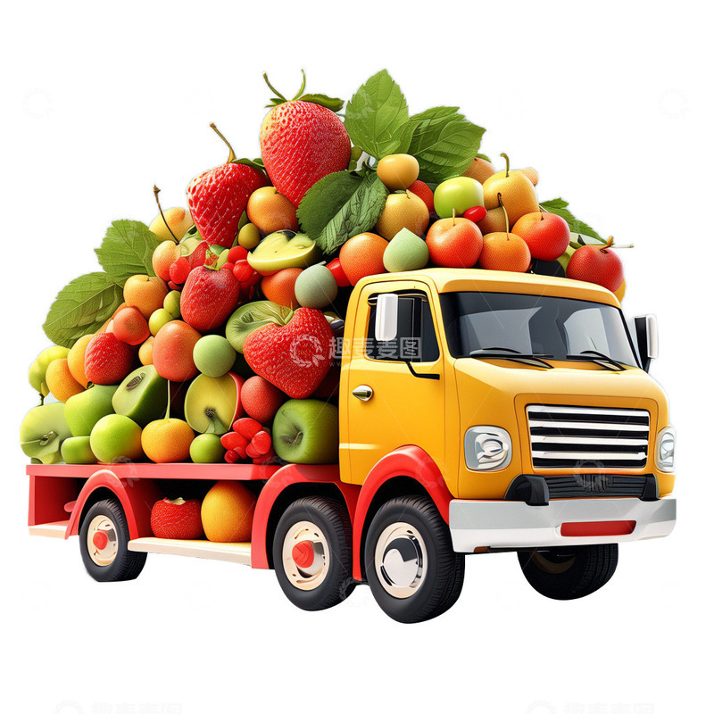 高清大图下载【趣麦麦图】3D立体卡通丰收卡车装满