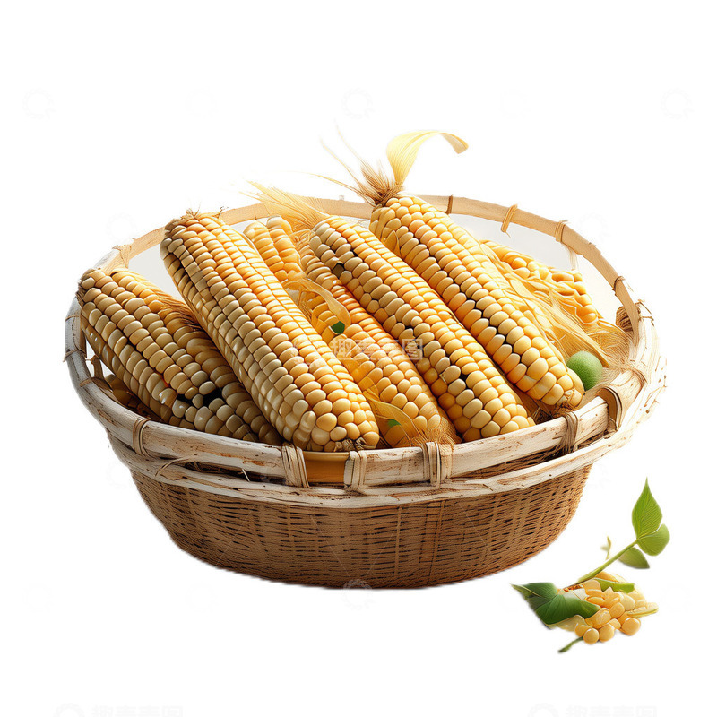 高清大图下载【趣麦麦图】3D立体卡通一筐玉米农作物丰收粮食