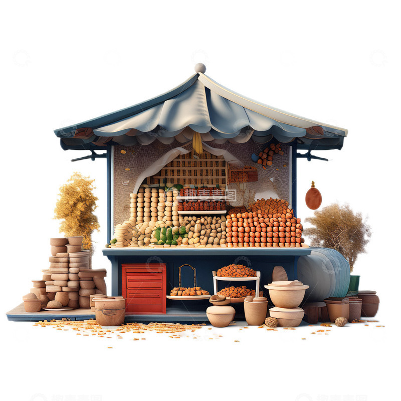 高清大图下载【趣麦麦图】3D立体卡通粮食五谷小摊丰收