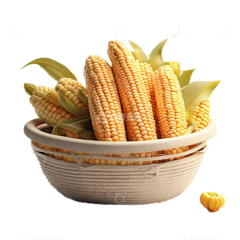 高清大图下载【趣麦麦图】3D立体卡通一筐玉米农作物
