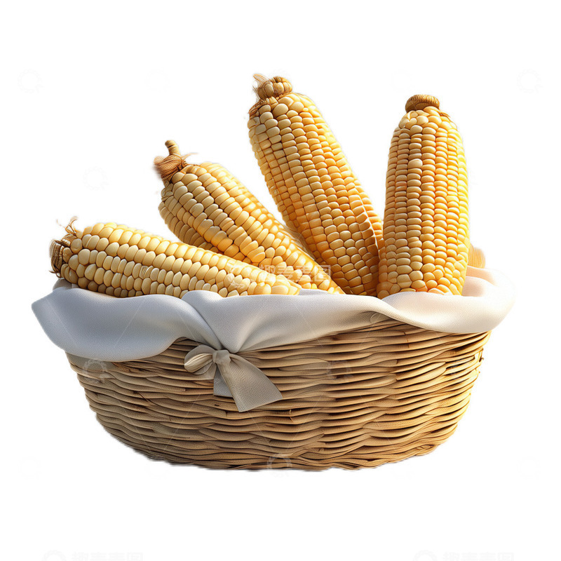 高清大图下载【趣麦麦图】3D立体卡通一筐玉米农作物丰收