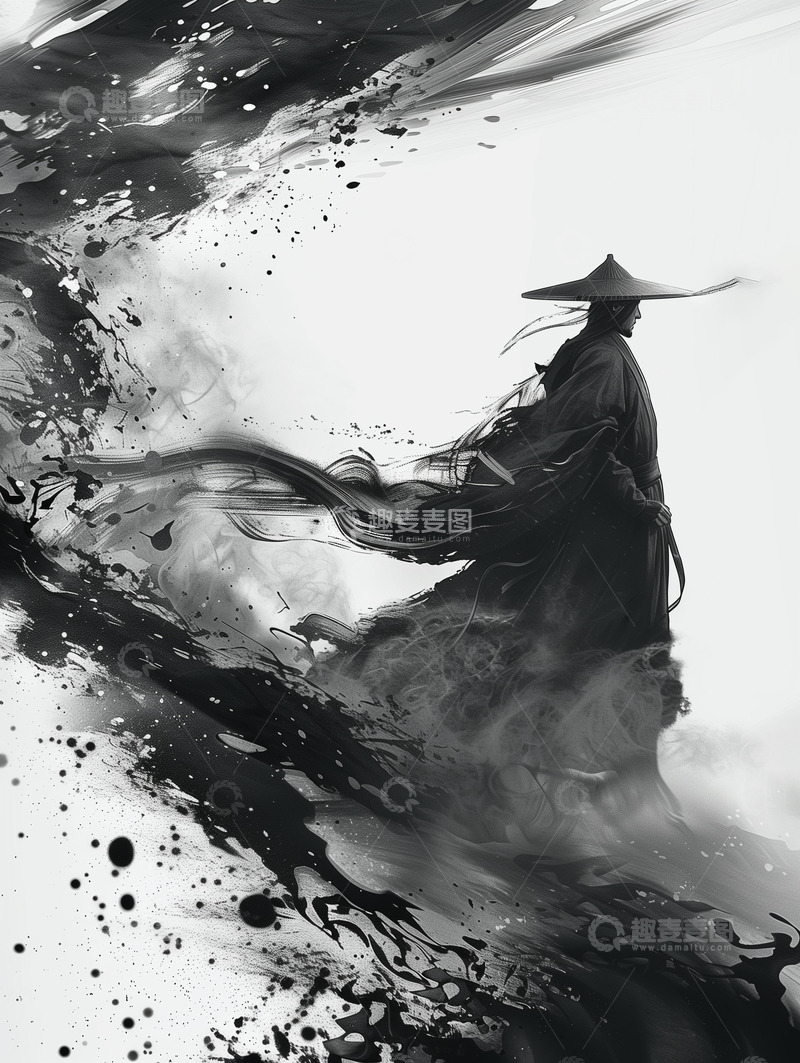 高清大图下载【趣麦麦图】水墨古风侠客人物背景